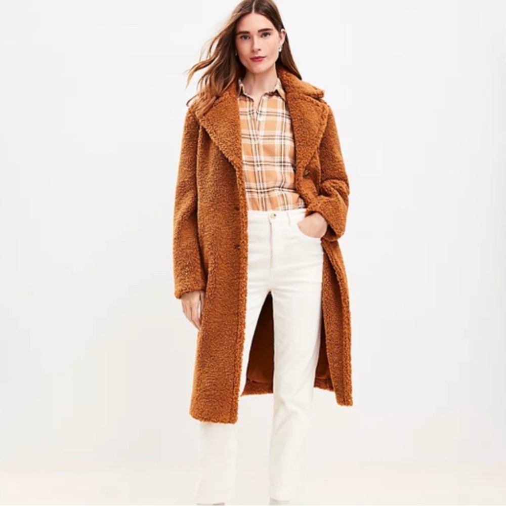 LOFT Shearling Modern Coat Dark Brown Sugar